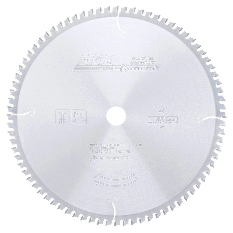12" X 80T ThinKerf  Miter Blade, 0 Degree 1" Bore, ATB